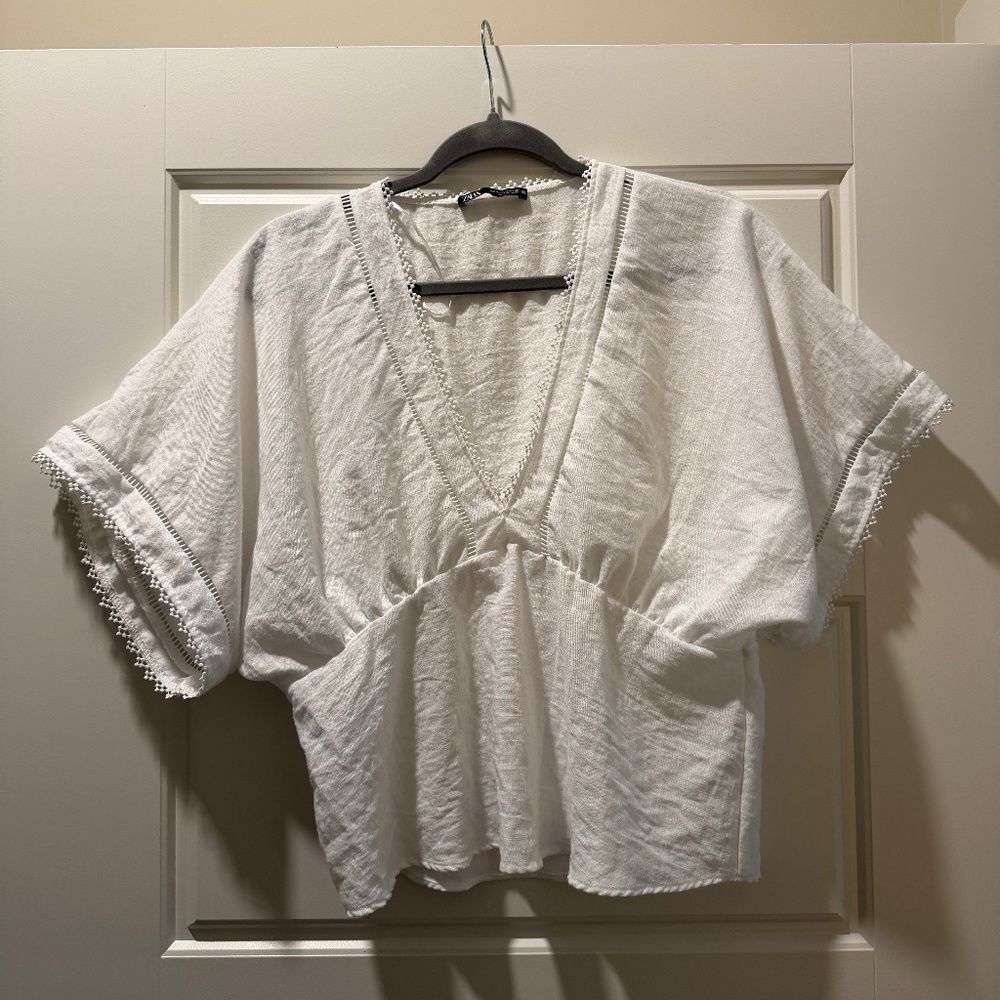 linen-blend white top